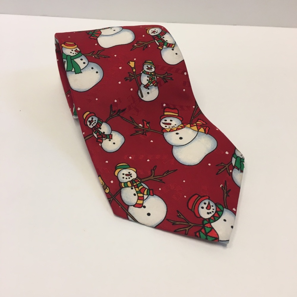 VTG Hallmark YuleTie Greetings Christmas NeckTie Snowmen OfficeWear Party Festiv